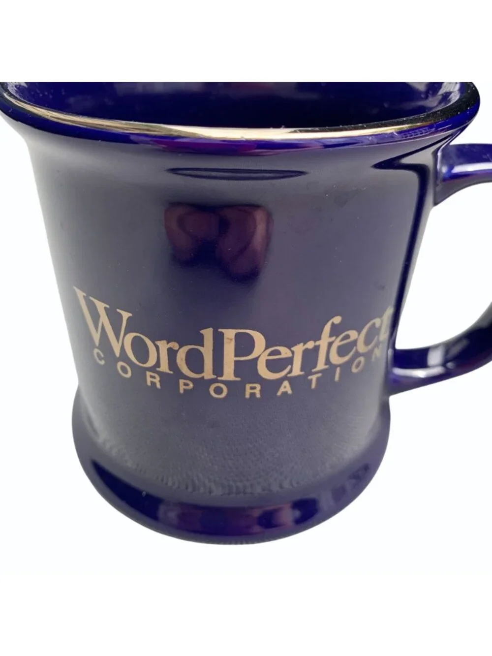 WordPerfect Corporation Blue Mug Gold Trim Vintage Dead Tech